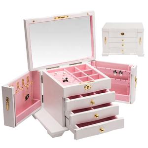 Caja organizadora de joyas de gran capacidad, con espejo cosmético, cajón de 3 capas - Product Image 4