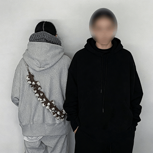 Sweat-shirt à capuche épais 100 % coton pour homme et femme, coupe ample, tricoté long, imprimé numérique, doublé, collection Automne Hiver 2026 - Product Image 4