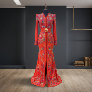 Elegant <b>Moroccan</b> Satin Floral Print Beaded Caftan Dress White Takchita Women Nikkah Evening Floor-Length Party Natural <b>Outfit</b> - Product Image 2