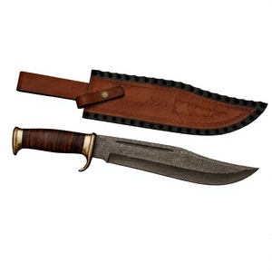 Couteau Bowie personnalisé fait main en acier Damas pour le camping et la chasse, manche en bois, bord plat, OEM/ODM, couteaux Bowie personnalisables - Product Image 1