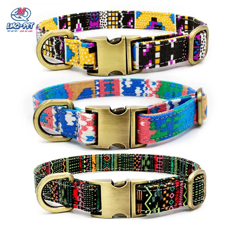 Cheap canvas Dog Pet Collar With Metal Buckle Bohemian Style Multiple Colors Dog Collar Quick Release Adjustable Pet Collar