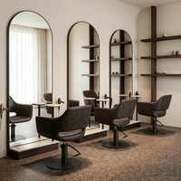 Station de coiffure avec miroir double face LED pour salon de coiffure, miroir ovale arqué, station de coiffage avec étagère