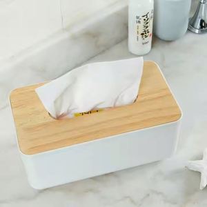 Contenedor de Servilletas con Tapa de Bambú Personalizado 2025, Organizador de Cajas de Pañuelos de Plástico con Logotipo para Uso en el Hogar o en Restaurantes - Product Image 3