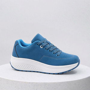 Zapatos para caminar con plataforma azul para mujer, zapatillas con cordones que aumentan la altura, calzado informal ligero con punta redonda - Product Image 2