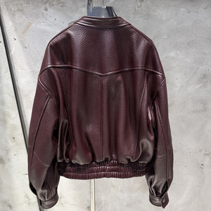 Vestes en cuir de mouton véritable à col rond surdimensionné, vestes bomber en cuir pour femmes - Product Image 2