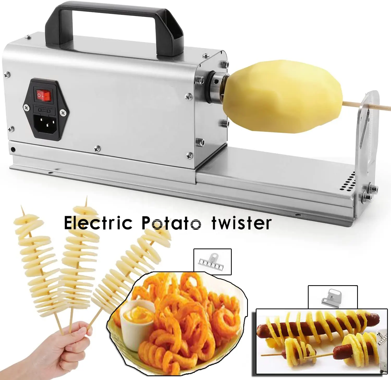 Sokak yemeği için elektrikli patates twister makinesi 3 in 1 fonksiyonu