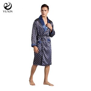 Abito da <span class=keywords><strong>uomo</strong></span> in seta abito da notte stampa sposo estivo pigiama a maniche lunghe in seta sottile Plus Size accappatoio - Product Image 5