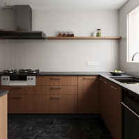 Meubles de cuisine contemporains en bois grainé pour propriétés australiennes, couleur foncée, cuisine sur mesure Queensland