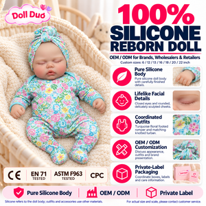 Poupée Reborn en Silicone Intégral Personnalisée DollDuo de 18 Pouces, Bébé Endormi, Barboteuse Florale Turquoise avec Pieds, Turban Noué, Cadeau - Product Image 1