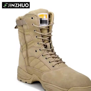 Suela de goma duradera, zapatos tácticos de cuero de ante transpirable para hombre, botas protectoras tácticas para el desierto con cremallera lateral marrón caqui - Product Image 5