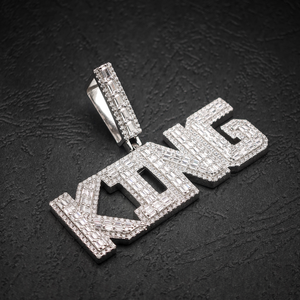 Hip Hop GRA glacé D couleur Baguette Moissanite 925 argent Sterling Pass diamant testeur personnalisé lettre roi pendentif pour hommes - Product Image 3