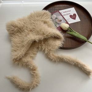 Chapeau d'ours Lei Feng en peluche mignon pour femme avec protection des oreilles chaude pour l'automne/hiver, cordon de serrage, fibres acryliques douces et cirées - Product Image 2