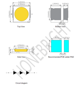 Diode LED SMD <span class=keywords><strong>3030</strong></span> 1W 2W 3V avec lentille sphérique blanche 5000K 6000K 6500K, puce LED SMD - Product Image 2