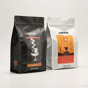 Tùy chỉnh in túi cà phê đáy phẳng 250g 12oz 1kg Trà nhôm lá doypacks túi bao bì hạt cà phê có van và dây kéo - Product Image 3