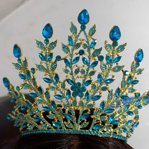 Corona de <span class=keywords><strong>Miss</strong></span> Universo para Adultos, Coronas y Tiaras de Reina de Belleza, Rojo, Azul, Verde con Diamantes, Color Oro Rosa, Tiara de Boda - Product Image 4