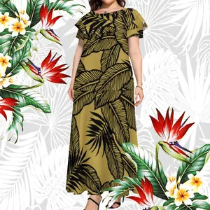 Factory Outlet 1MOQ Polynesian Samoan Tribal Tribal Fashion Design Custom Multi-Layer Ruffled Collar Dress Long Dress