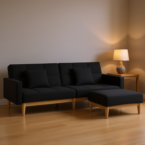 <b>Black</b> Polyester Fabric <b>Sofa</b> <b>Bed</b> With Wooden Frame And Foam Filling L Shape Convertible Living Room Furniture - Product Image 2