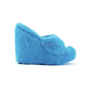 19 cm Unisex Piel cálida <span class=keywords><strong>Pelo</strong></span> largo Piel <span class=keywords><strong>Pelo</strong></span> azul Borlas <span class=keywords><strong>Plataforma</strong></span> Rodilla Bota Stiletto Tacón plateado Mujeres Pole Cavallino Boots - Product Image 5