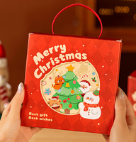 Boîte cadeau de Noël avec fenêtre et poignée, motif rouge, 4 compartiments, pour biscuits, bonbons, présentation de fêtes