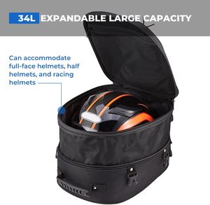 Sac de moto extensible 22L-34L, sac de selle arrière de moto à double usage avec housse de pluie imperméable, sac de queue de moto - Product Image 2