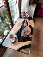 Table Basse Moderne en Résine Époxy Effet Rivière, Table de Salon Contemporaine avec Plateau en Bois