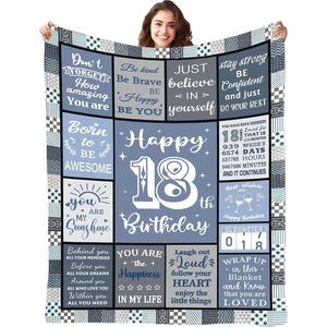 Blue Patchwork Birthday Quotes Flannel Blanket Throw Blanket Nap Blanket Machine Washable Fade Resistant for Winter Warmth - Product Image 2