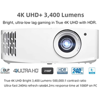 Projecteur Optoma UHD506 4K pour Home Cinéma Taux de rafraîchissement 240Hz, 3400 ISO21118 Lumens Projecteur TV pour jeu à faible décalage, projecteur 4K