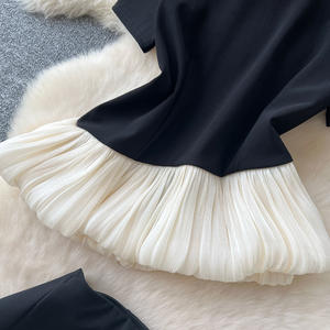 Women's Haute Summer Beaded Round Neck Irregular Short Sleeve Top High Waisted Wrap Hip <b>Skirt</b> 2 Piece Set Fashion - Product Image 4