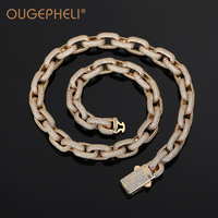 OUGEPHELI Chaîne cubaine 10 mm en argent 925 plaqué or, style hip-hop, bijoux de rappeurs cubains, sertie de moissanite certifiée