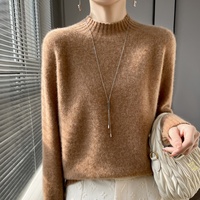Pull en Laine Pure 100% WHOLEGARMENT pour Femme, Collection Hiver 2026, Col Montant Décontracté, Tricot Épais