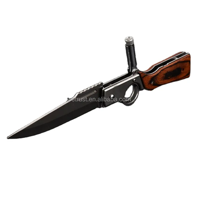 Pocket Knife Knives with Light Wood Handle EDC Tactical Camping Survival Folding AK47 Gun Knife