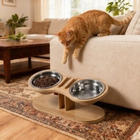 Erhöhte Verstellbare Geneigte Abgerundete Holz-Katzenfutterschale für Katzen Welpen Kleine Hunde Verstellbarer Futter- und Wasserständer (Designer-Stil)