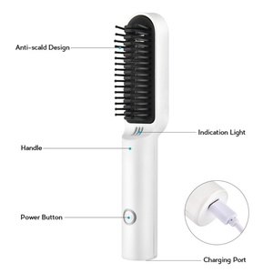 Ionic Hot Air <b>Brush</b> Thick Curly Hair Heated Hair Straightening Negative Ion Metal Handle Nylon <b>Brush</b> Material Battery <b>Powered</b> - Product Image 6