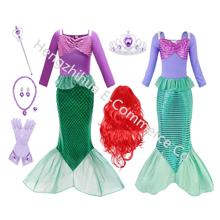 3-10 T children Kids Halloween Cosplay Mermaid Costumes Party Fancy Dress Little Mermaid Ariel Princess Costume with Accessories
