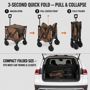 Chariot <span class=keywords><strong>de</strong></span> camping pliable tout-terrain avec roues à crampons diamantés pivotantes à 360°, chariot robuste pour l'extérieur - Product Image 4