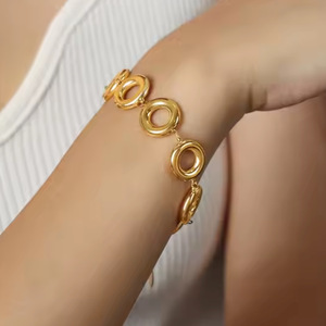 Stainless Steel Circular Ring Necklace And <b>Bracelet</b> <b>Set</b> For Women Geometric Jewelry Gift - Product Image 2