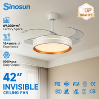 Ventilateur de plafond invisible à LED silencieux avec lumière et télécommande, style moderne et simple, moteur DC, 42 pouces, 3 pales, OEM/ODM, pour chambre à coucher intérieure