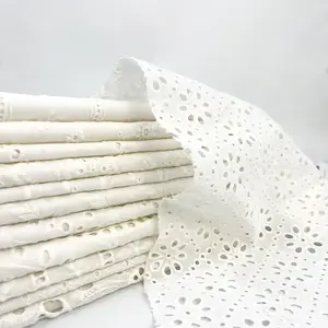 新着ホワイト刺繍スイスボイルアイレット綿100% 刺繍生地女性用
