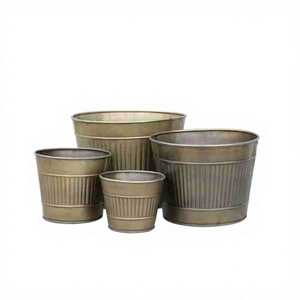 Vintage Metal Flower Pots Set Rustic Outdoor Planters Durable Antique Finish Circular Design <b>for</b> Garden Use Handmade brass Pots - Product Image 1