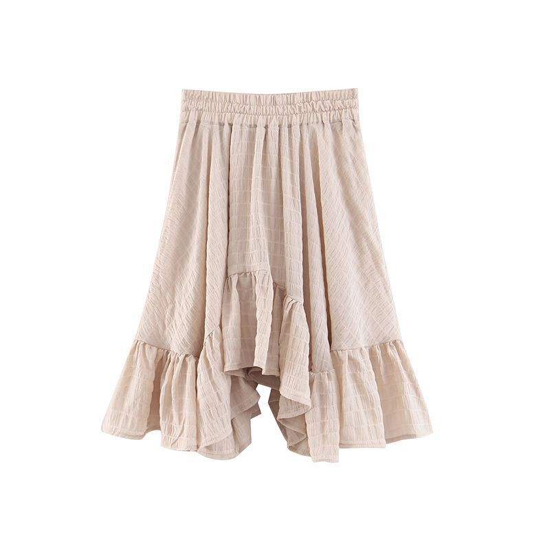 กระโปรงมิดิสีเบจ-เทา