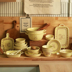 Cute Things Creative Cartoon Vajilla Pink Dinner Plate Bear Ceramic Bowl Plate Set - Product Image 1