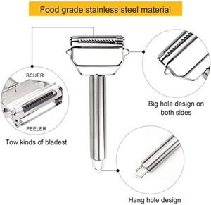 2 éplucheurs à légumes multifonctionnels manuels en acier inoxydable et plastique écologiques pour pommes de terre et julienne - Product Image 3