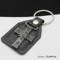 Porte-clés en cuir avec médaille catholique en gros, pendentif religieux chrétien en alliage de zinc, breloque pour clés de voiture et sac, cadeau