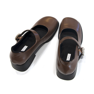 Mocassins pour femmes en cuir véritable noir à boucle, semelle épaisse, ouverture latérale, perles, chaussures d'été - Product Image 2