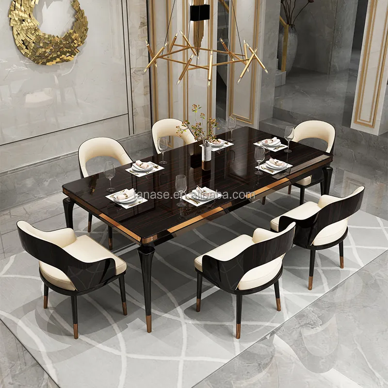 Luxury Solid Wood Rectangle Dining Table New Design High-Grade Dining Chair Villa Banquet Hall Hotel Restaurant Furniture