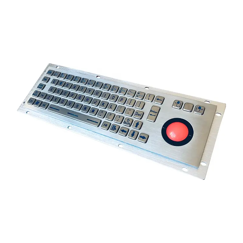 IP65 Keyboard Lampu Latar Panel Tahan Air Keyboard Logam Industri Baja Tahan Karat dengan Lampu Latar Mouse Trackball untuk Kios