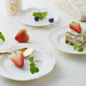 Assiette à dîner en céramique gaufrée Plats Petit-déjeuner Pâtes Dessert Gâteau Pain Dim Sum Plateau de service Assiette latérale Restaurant Vaisselle - Product Image 4