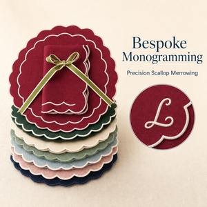 Napperons festonnés en gros, serviettes en pur lin français avec broderie pour hôtels, festivals, Noël, LOGO personnalisé - Product Image 6