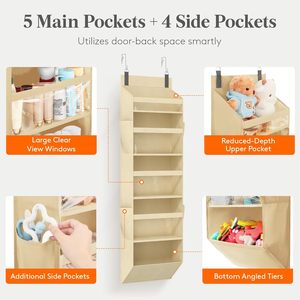 Organisateur à suspendre sur la porte, 9 poches, beige, tissu non tissé, rangement pour bébé, pour chambre de bébé - Product Image 3