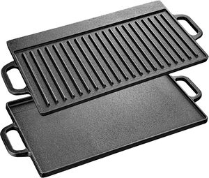 Reversible Double Sides Pre-seasoned <b>Cast</b> <b>Iron</b> Rectangular BBQ <b>Griddle</b> Plate Grill Pan Outdoor Cookware - Product Image 1
